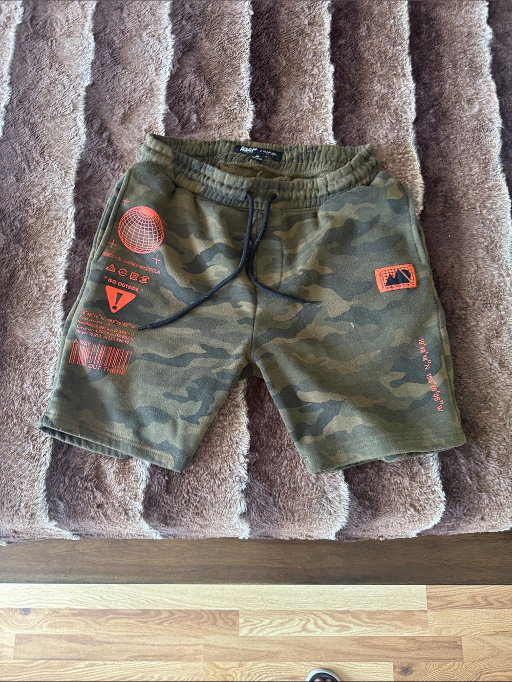 Brooklyn Cloth Olive Camo Athletic Shorts with Orange Graphics